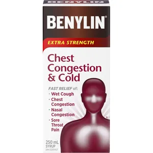 Benylin Extra Strength Chest Congestion & Cold Relief Syrup 250 mL for Fast Relief of Cold Symptoms