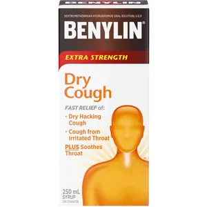 Benylin Extra Strength Dry Cough Relief Syrup - 180mL & 250mL - Soothes Throat, Relieves Cough