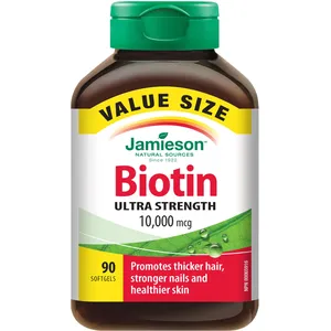 Biotin 10,000 mcg Softgels for Thicker Hair, Stronger Nails & Healthier Skin - 30 Count