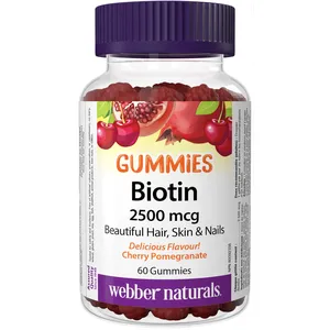 Biotin 2500 mcg Gummies - Cherry Pomegranate Flavor for Hair, Skin, and Nail Health - Vegan