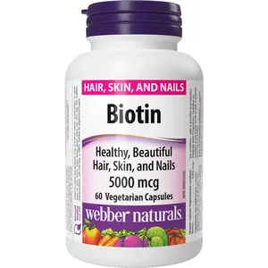 Biotin 5000 mcg - Webber Naturals Vegan Capsules for Healthy Hair, Skin & Nails - Non-GMO