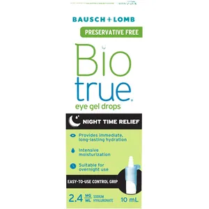 Biotrue Night Time Relief Eye Gel Drops - Preservative Free, 0.24% Sodium Hyaluronate for Dry Eyes