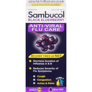 Black Elderberry Anti-Viral Flu Care Syrup for Adults & Kids - Reduces Flu Symptoms Fast