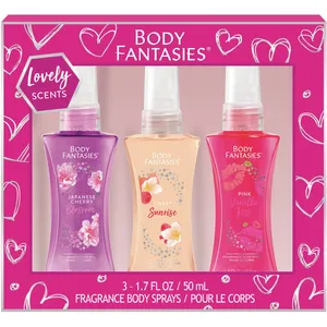 Body Fantasies Pink Trio Fragrance Body Sprays - Japanese Cherry Blossom, Sweet Sunrise, Pink Vanilla Kiss