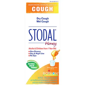 Boiron Stodal Honey Syrup for Dry or Wet Cough, Non-Drowsy, Honey-Based, 15 mL for Adults & 5 mL for Kids