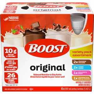 Boost Original Variety Pack Meal Replacement Drink - 6 x 237 ml, Chocolate Flavor, Gluten-Free