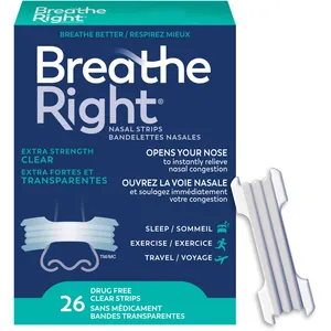 Breathe Right Extra Clear Nasal Strips - 26 Drug-Free Clear Strips for Fast Relief from Congestion
