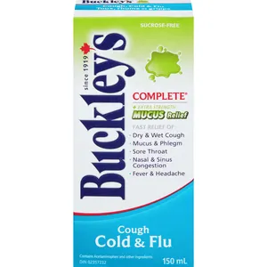 Buckley's Mucus Relief Cough Cold & Flu Syrup Sucrose-Free 150mL for Fast-Acting Symptom Relief