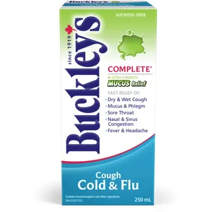 Buckley's Mucus Relief Cough Cold & Flu Syrup Sucrose-Free 250mL - Fast-Acting Relief for Cough & Congestion