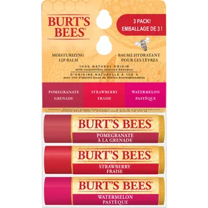 Burt's Bees 100% Natural Lip Balm 3-Pack - Fruit Mix, Hydrating Beeswax with Vitamin E & Peppermint