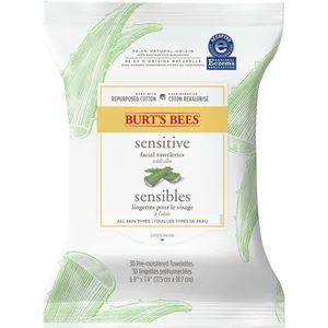 Burt's Bees Sensitive Facial Cleansing Towelettes with Cotton Extract - 99.1% Natural, Fragrance-Free