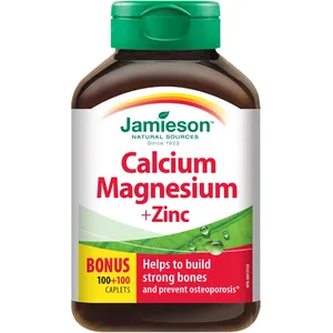 Calcium Magnesium Zinc Caplets - Strong Bones, Healthy Teeth, Optimal 2:1 Ratio, 90 Caplets