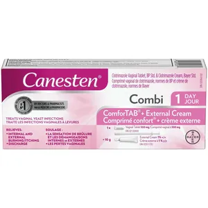 Canesten Combi 1 Day Vaginal Tablet & Cream for Yeast Infection Relief, Clotrimazole 500mg