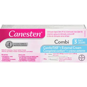 Canesten Combi 3 Day Vaginal Tablet & External Cream for Yeast Infection Relief, 3 Treatments