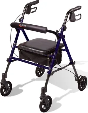 Carex Step N Rest Blue Rolling Walker with Padded Seat, Adjustable Handles, Supports 250 lbs