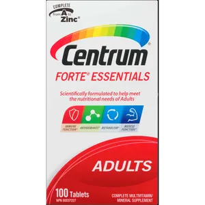 Centrum Forte Essentials Adult Multivitamin Tablets, 100 Count - Supports Immune System & Energy