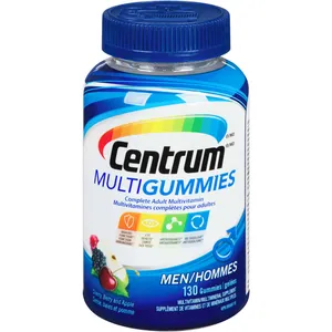 Centrum MultiGummies Men Multivitamin Gummies, 130 Count - Gluten Free, Cherry, Berry, Apple Flavors
