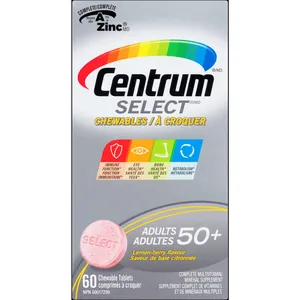 Centrum Select Chewables 50+ Multivitamin Supplement, 60 Count, Lemon-Berry Flavor