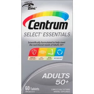 Centrum Select Essentials Multivitamin 50+ Tablets, 60 Count for Adults, Immune Support & Bone Health