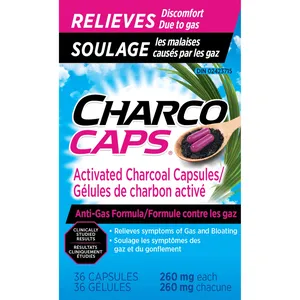 Charcocaps Anti-Gas Detoxifying Formula - Activated Charcoal 260mg, Relieves Gas & Bloating