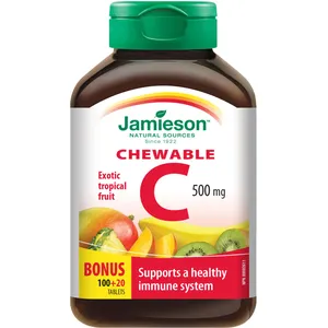 Chewable Vitamin C 500 mg Tropical Fruit Flavor - Immune Support & Antioxidant Boost