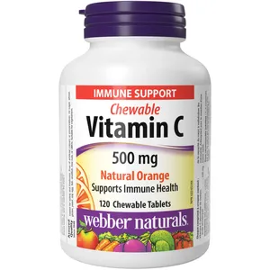 Chewable Vitamin C 500 mg - Natural Orange Flavor, Non-GMO, Supports Immune Health & Wound Healing