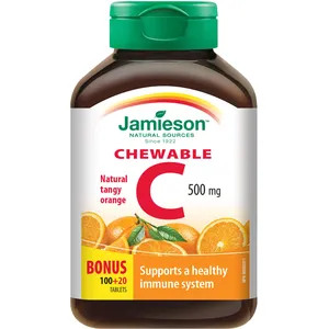 Chewable Vitamin C 500 mg - Natural Tangy Orange Flavor for Immune Support