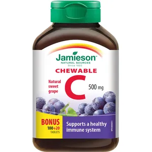 Chewable Vitamin C Grape Juice Tablets, 500 mg - Immune Support & Antioxidant Boost