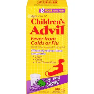 Children's Advil Fever Relief 100 mg/5 mL Grape Oral Suspension, 100 mL - Pain & Fever for Kids