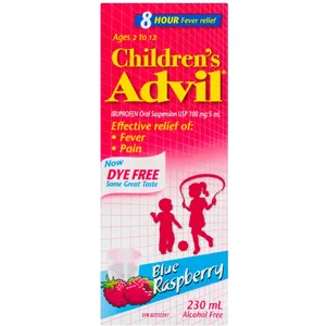 Children's Advil Fever & Pain Relief Ibuprofen Oral Suspension, Blue Raspberry, 230 mL, Dye Free
