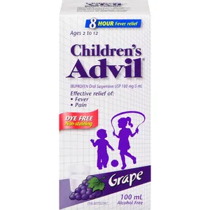 Children's Advil Fever & Pain Relief Oral Suspension, Dye Free Grape, 100 mL for Ages 2-12
