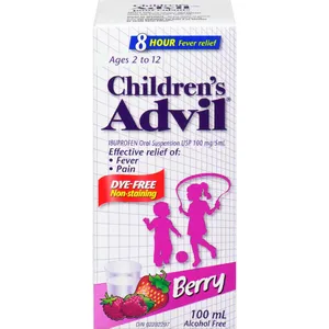 Children's Advil Fever and Pain Relief, Dye Free Berry Flavor, 100 mL - Safe for Ages 2-12