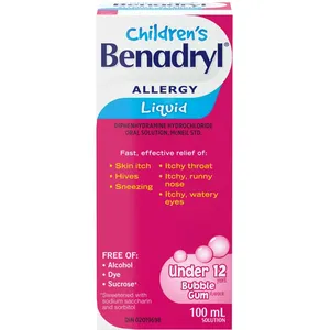 Children's Benadryl Liquid Allergy Medicine - Bubblegum Flavor, Antihistamine, Alcohol & Dye Free