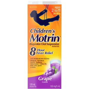 Children's Motrin Liquid Pain Relief 100mg/5mL, Grape Flavor, Fever Relief for Kids 2-11 Years