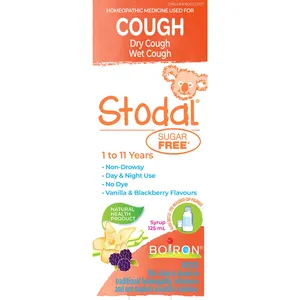 Children's Stodal Sugar Free Cough Syrup for Kids 1-11 Years, Non-Drowsy, Vanilla & Blackberry Flavors