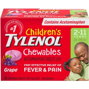 Children's Tylenol Chewable Tablets for Fever & Pain Relief - Grape Flavor, 160mg Acetaminophen