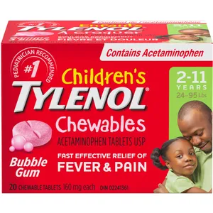 Children's Tylenol Chewables 160mg, Fever & Pain Relief, Bubble Gum Flavor, Ages 2-11