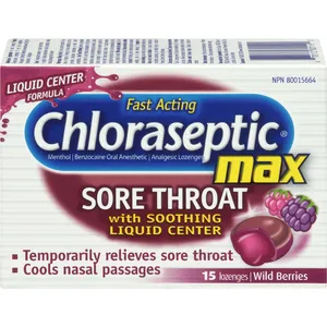 Chloraseptic Max Sore Throat Lozenges - Wild Berry Flavor, 15 Count for Fast Pain Relief