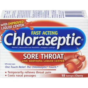 Chloraseptic Sore Throat Lozenges Cherry Flavor - Fast Relief with Soothing Liquid Centre, 15 Count