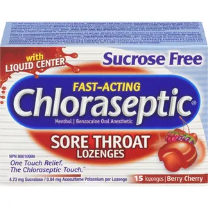 Chloraseptic Sore Throat Lozenges Sugar Free Berry Cherry - Fast Relief with Soothing Liquid Centre