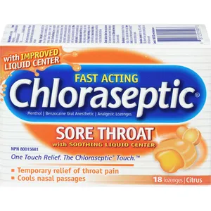 Chloraseptic Sore Throat Lozenges - Fast Relief Citrus Flavor, 18 Lozenges with Soothing Liquid Center