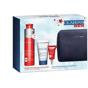 ClarinsMen Energizing Essentials Set - Moisturizing Gel, Eye Gel & Face Wash in Blue Pouch