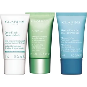 Clarins Mask Trio Discovery Kit - Cryo-Flash, SOS Pure & Hydra-Essentiel Masks for All Skin Types
