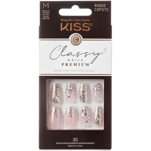 Classy Premium Fake Nails My Muse - Elegant French Design with Rhinestones, Waterproof & Easy Application