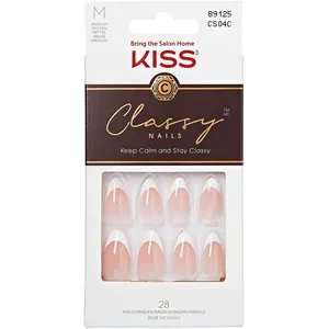 Classy White French Nails - Kiss Dashing Short & Square, Trendy, Waterproof, Long-lasting
