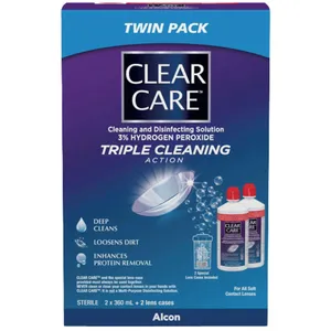 Clear Care Contact Lens Solution 2x360ml - Gentle Cleaning and Disinfecting Formula for Comfort