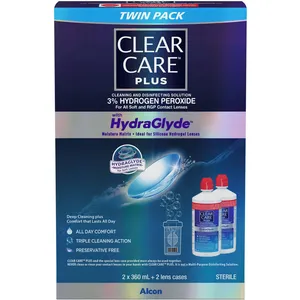 Clear Care Plus Twin 2x360ml Contact Lens Solution for Comfortable Wear and Enhanced Vision