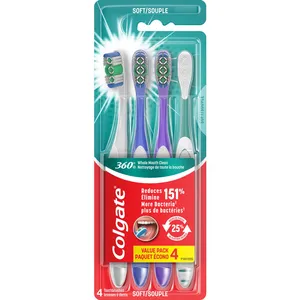 Colgate 360 Adult Full Head Soft Toothbrush - 4 Count with Cheek Cleaner for Whole Mouth Clean