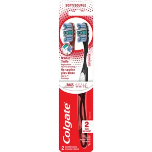 Colgate 360 Optic White Advanced Soft Toothbrush 2pk - Whitening Cups, Ergonomic Handle, Tongue Cleaner