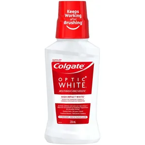 Colgate Optic White Icy Fresh Mint Mouthwash, 236 mL - Alcohol Free, Whitens Teeth & Freshens Breath